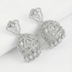 Aurelia Crystal Jhumkas detail showing pavé lattice bell and teardrop crystal fringe
