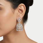 Aurelia Crystal Jhumkas detail showing pavé lattice bell and teardrop crystal fringe