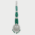 Verdant Noor Tikka silver maang tikka with emerald bead chain and sunburst crystal pendant