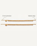 Vera gold-tone anklet pair laid flat, showing the lobster clasp and extension chain