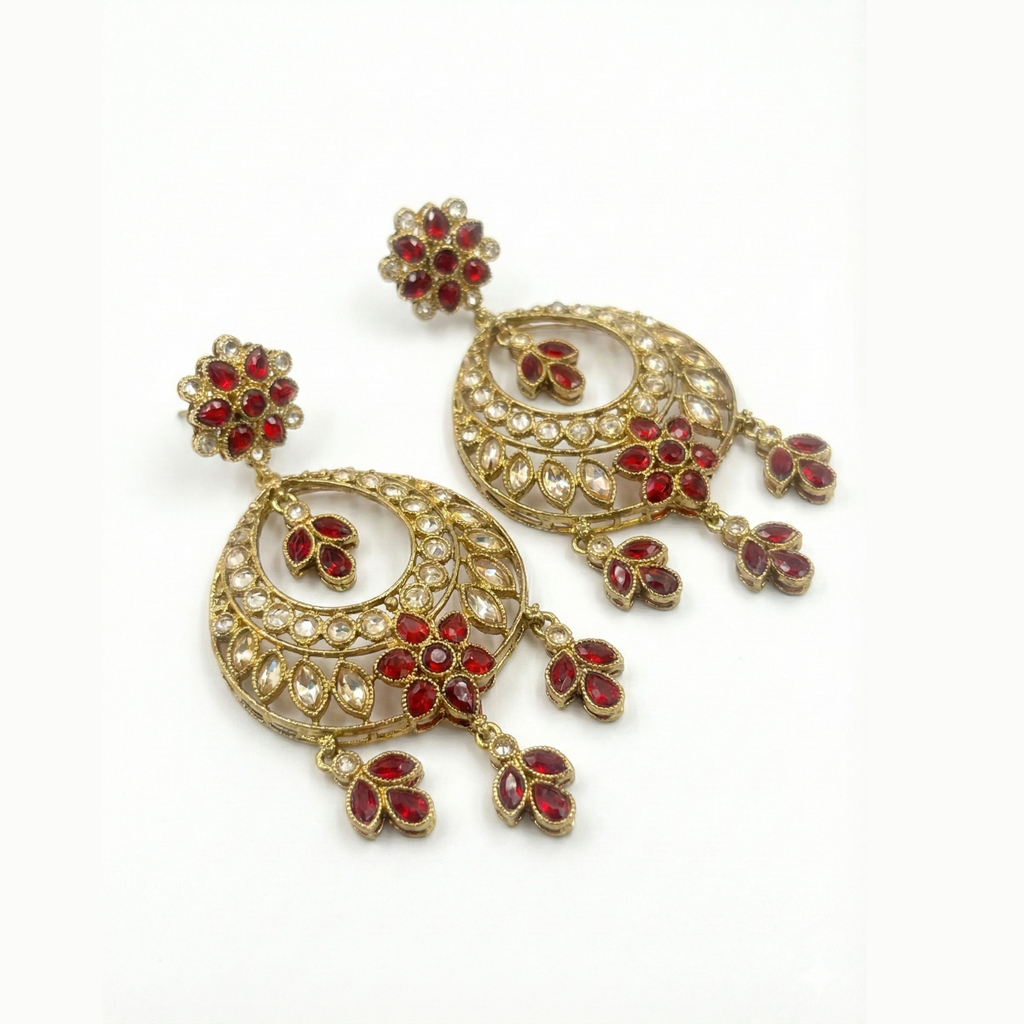 Laal Noor Chandbali Earrings chandbali earrings photographed from another angle