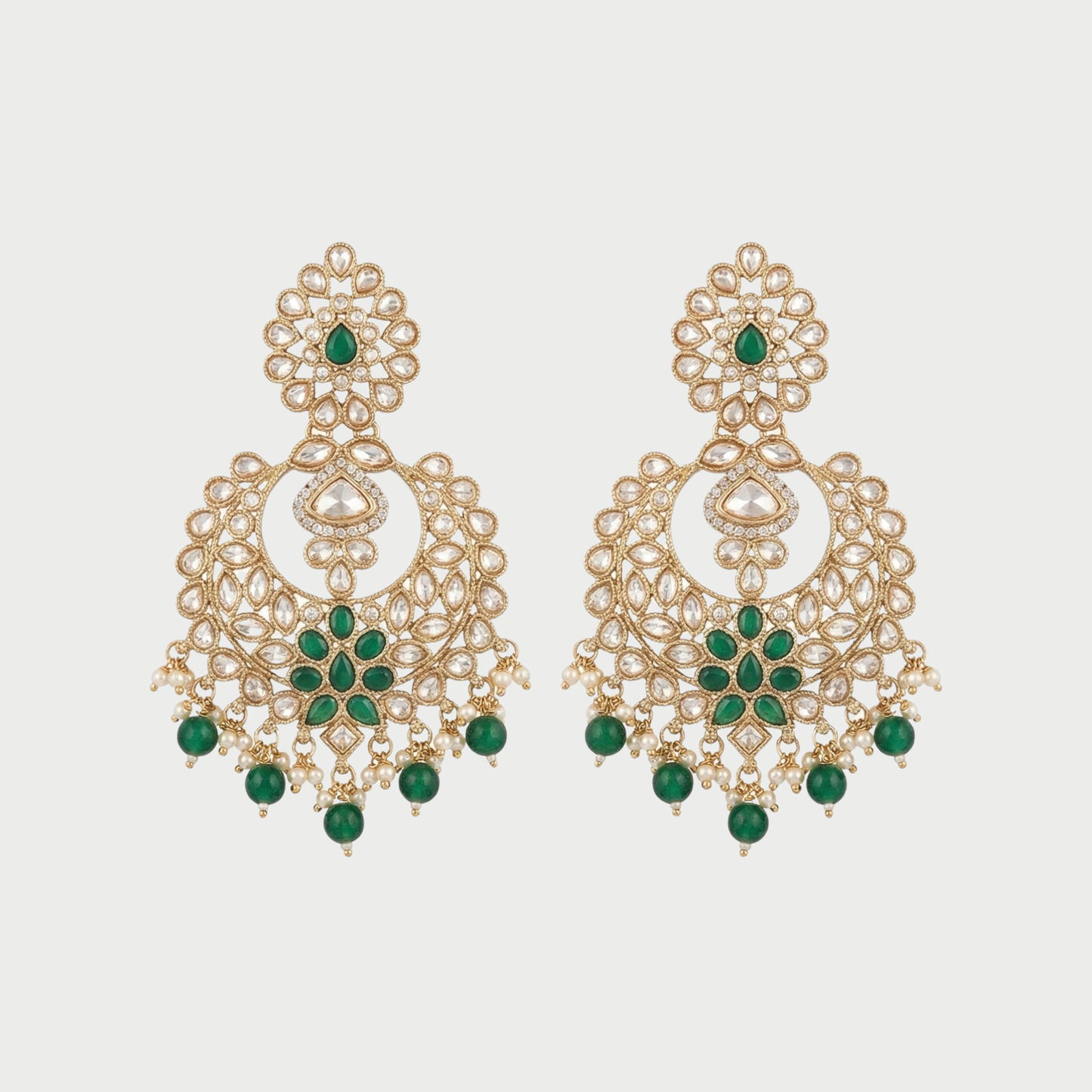 Emerald Polki Chandelier Earrings