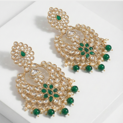 Emerald Polki Chandelier Earrings